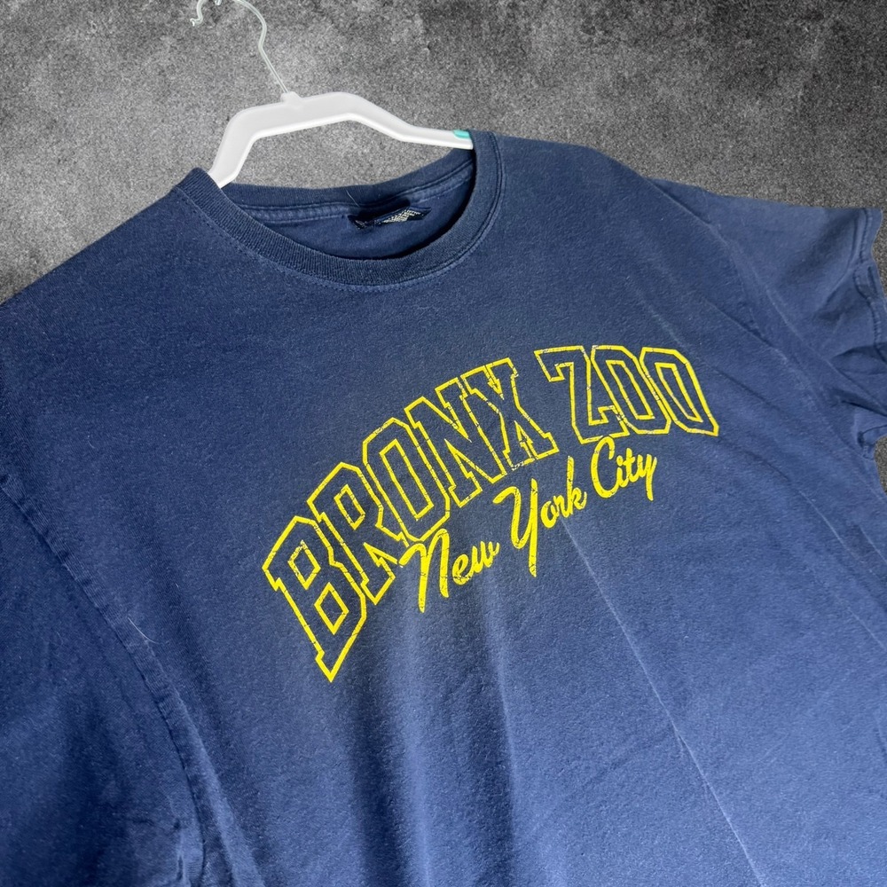 Bronx Zoo NYC Retro Streetwear Large Y2K Tourist Tee Navy Faded Graphic Skater